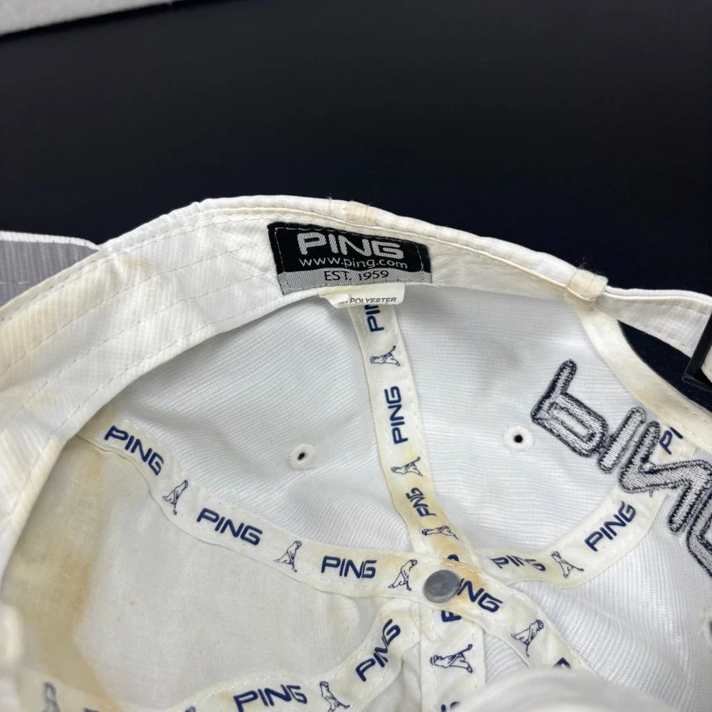 PING G25 Performance Golf Cap Adjustable Strap Back Hat White Navy Blue Logo